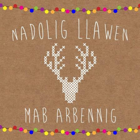 Christmas card 'Nadolig Llawen Mab Arbennig' Son - cross stitch stag