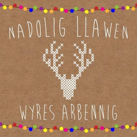Christmas card 'Nadolig Llawen Wyres Arbennig' Granddaughter - cross stitch stag