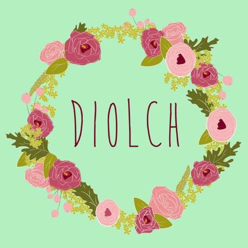 Thank you card 'Diolch' flower wreath