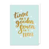 Christmas Card 'Tinsel ar y goeden, Seren yn y nen' gold foil