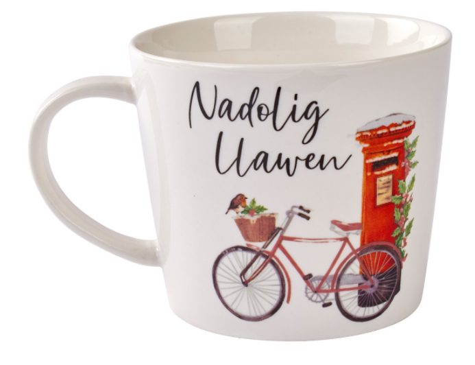 Christmas Mug - Nadolig Llawen - Robin, Bike & Postbox