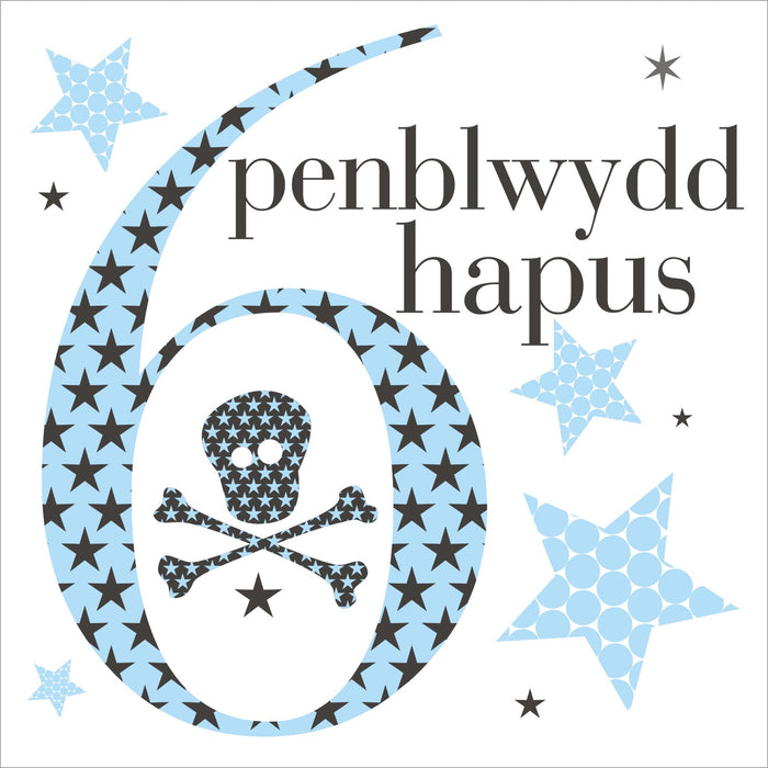 Birthday card 'Penblwydd Hapus 6' blue