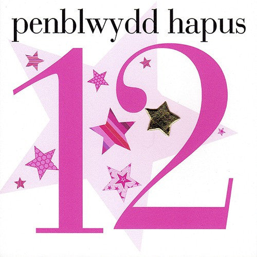 Birthday card 'Penblwydd Hapus 12' pink