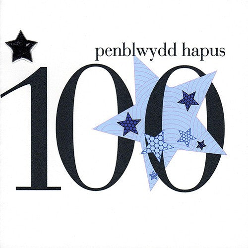 Birthday card 'Penblwydd Hapus 100' blue