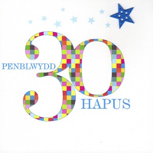 Birthday card 'Penblwydd Hapus 30' blue