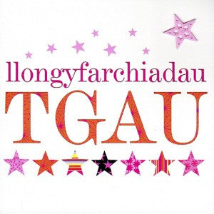 Congratulations card 'Llongyfarchiadau TGAU' GCSE pink